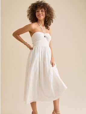 Altar'd State White Eyelet Strapless Midi Skirt Dress